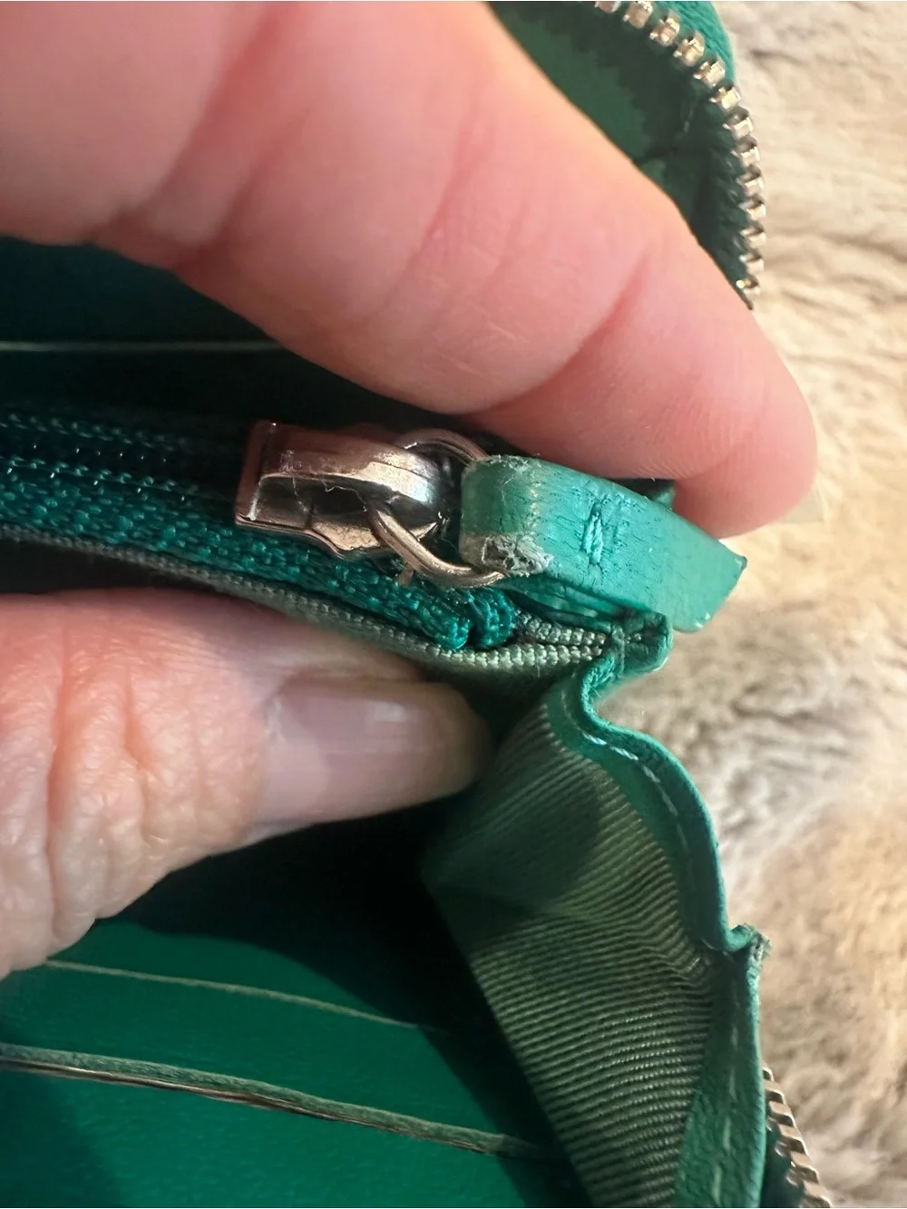 CHANEL Green Quilted Zip Wallet with Silver CC